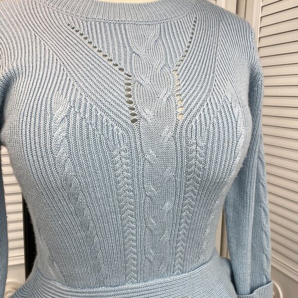 Endless Rose Pale Blue Sweater Sz M with peplum and lace - Picture 2 of 12